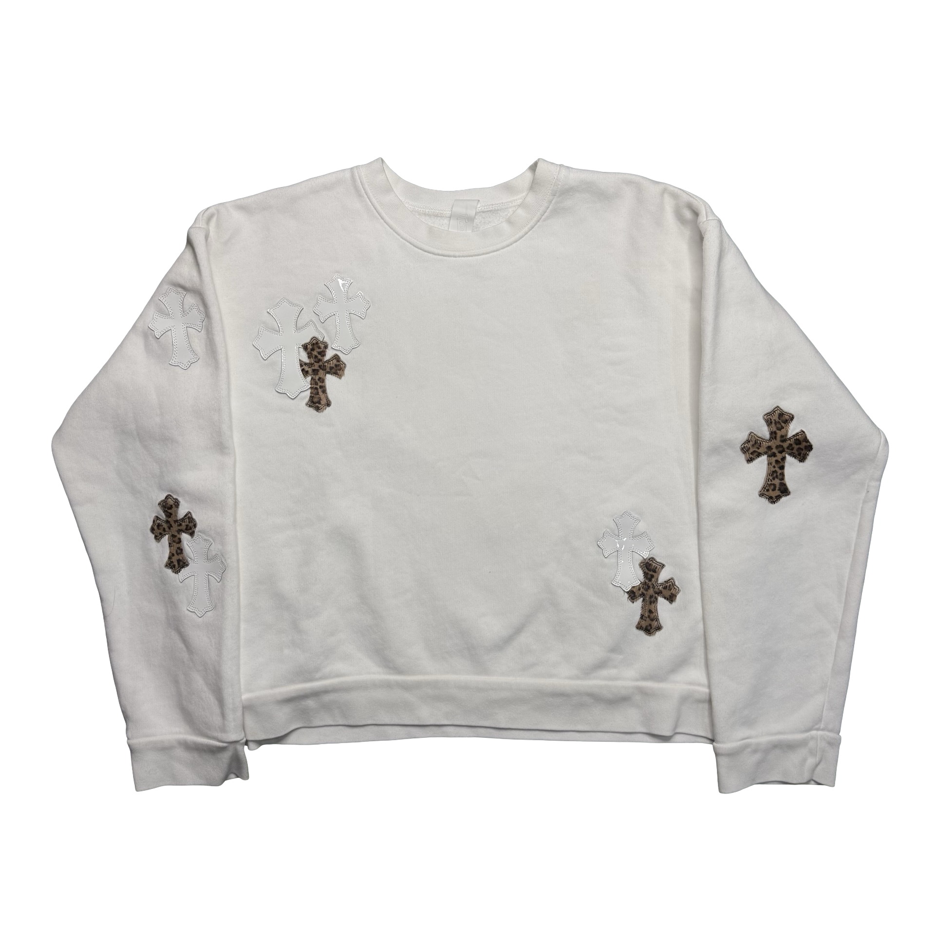 Chrome Hearts White & Leopard Cross Patch Crewneck – The Topic NYC