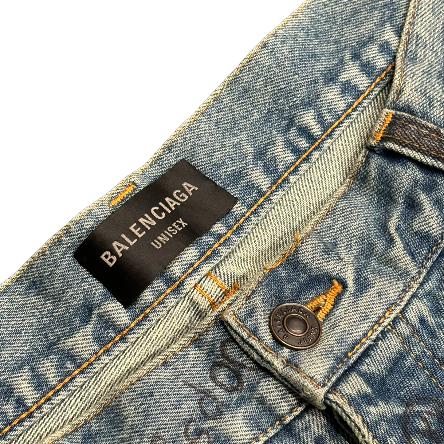 Balenciaga Rhinestone Graffiti Denim Jeans