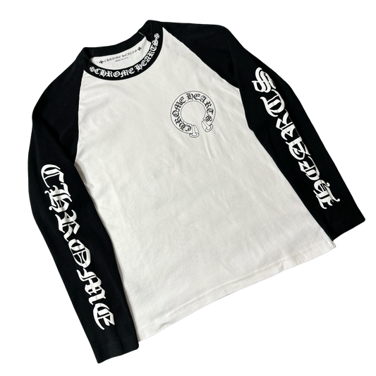 Chrome Hearts White/Black Horseshoe Logo Baseball Shirt