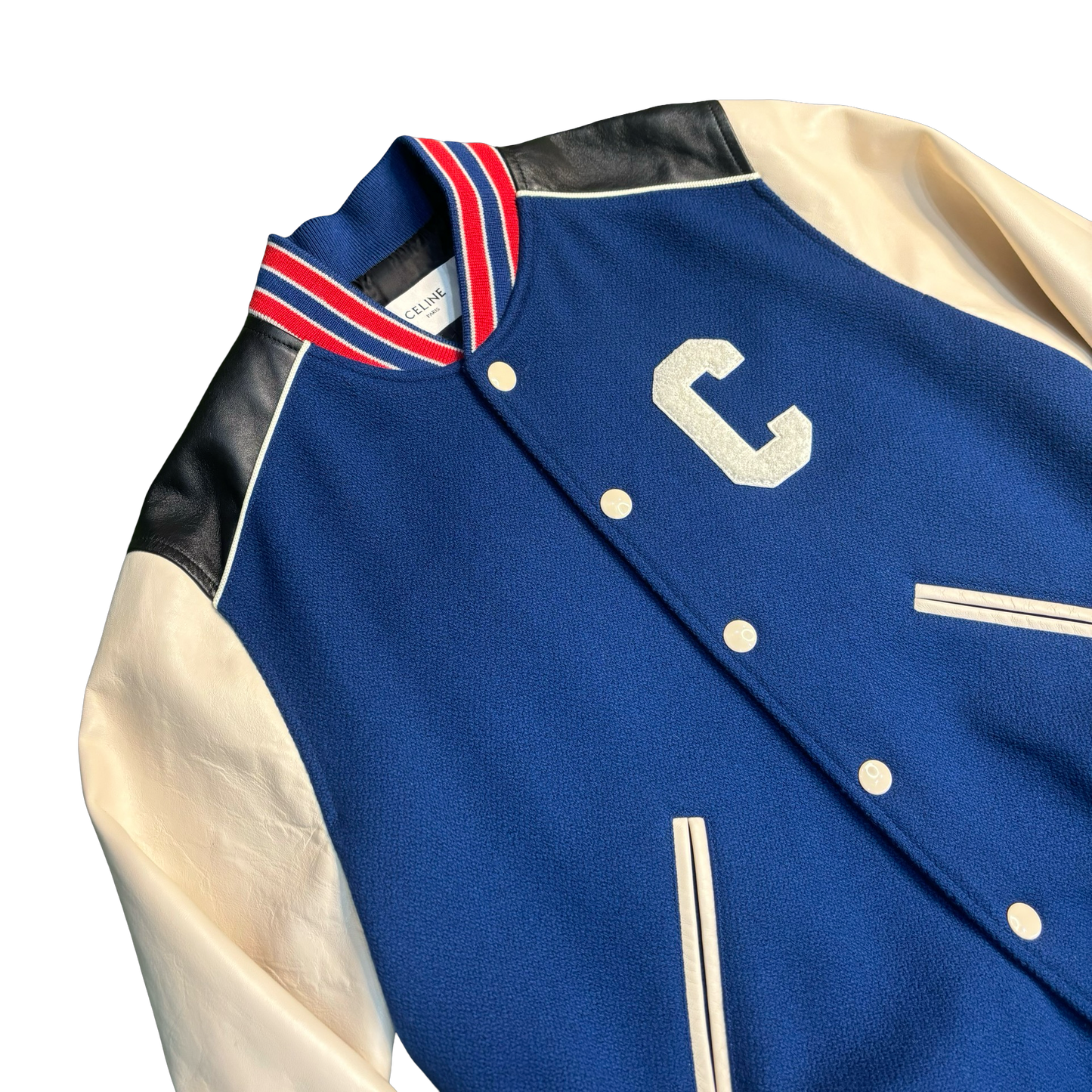 Celine Cobalt Blue Wool Teddy Varsity Jacket