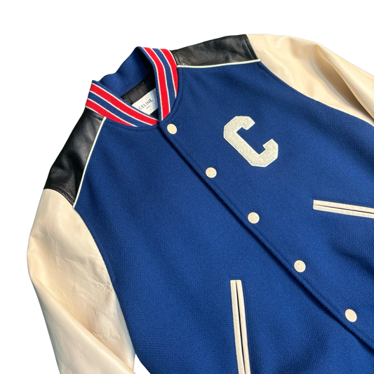 Celine Cobalt Blue Wool Teddy Varsity Jacket