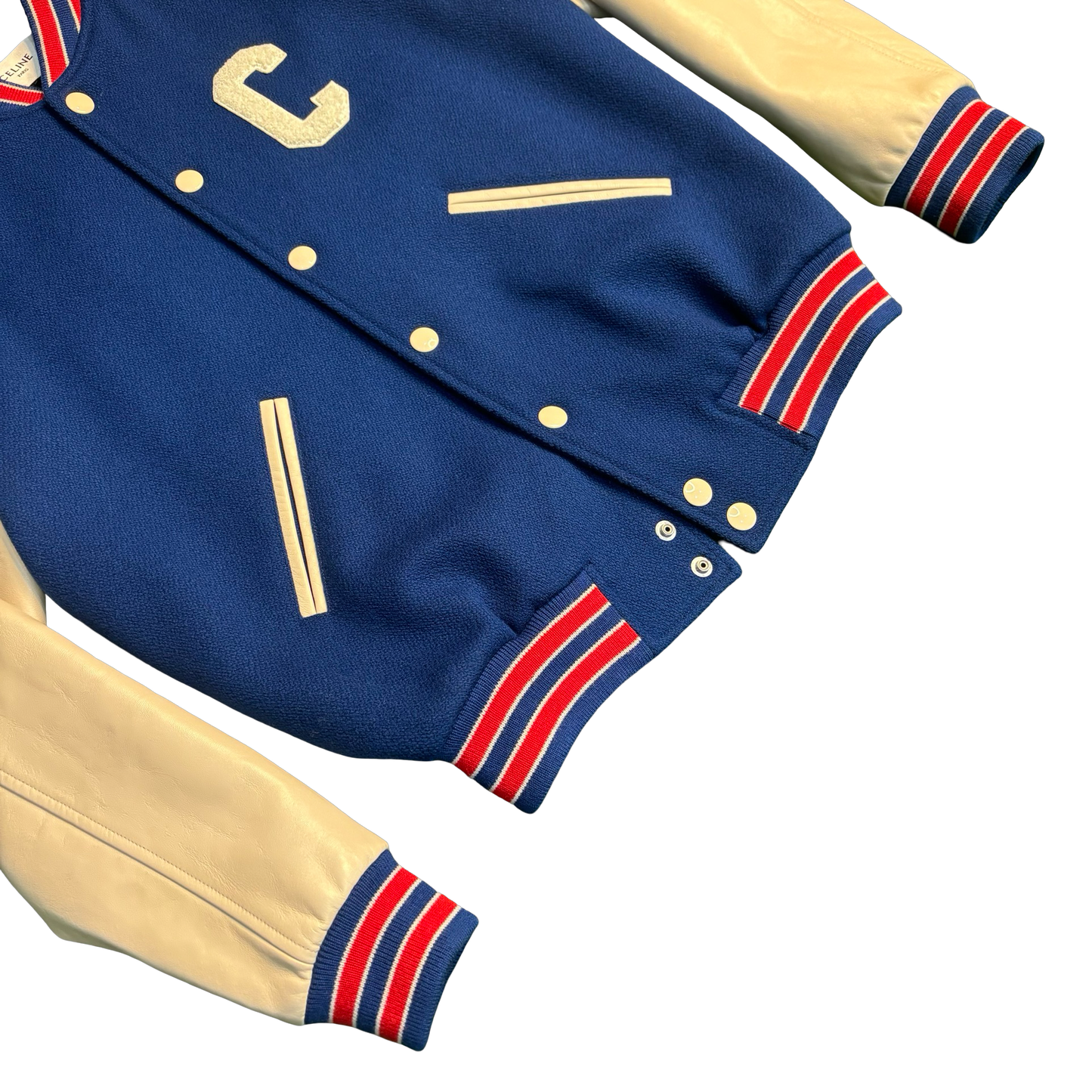 Celine Cobalt Blue Wool Teddy Varsity Jacket