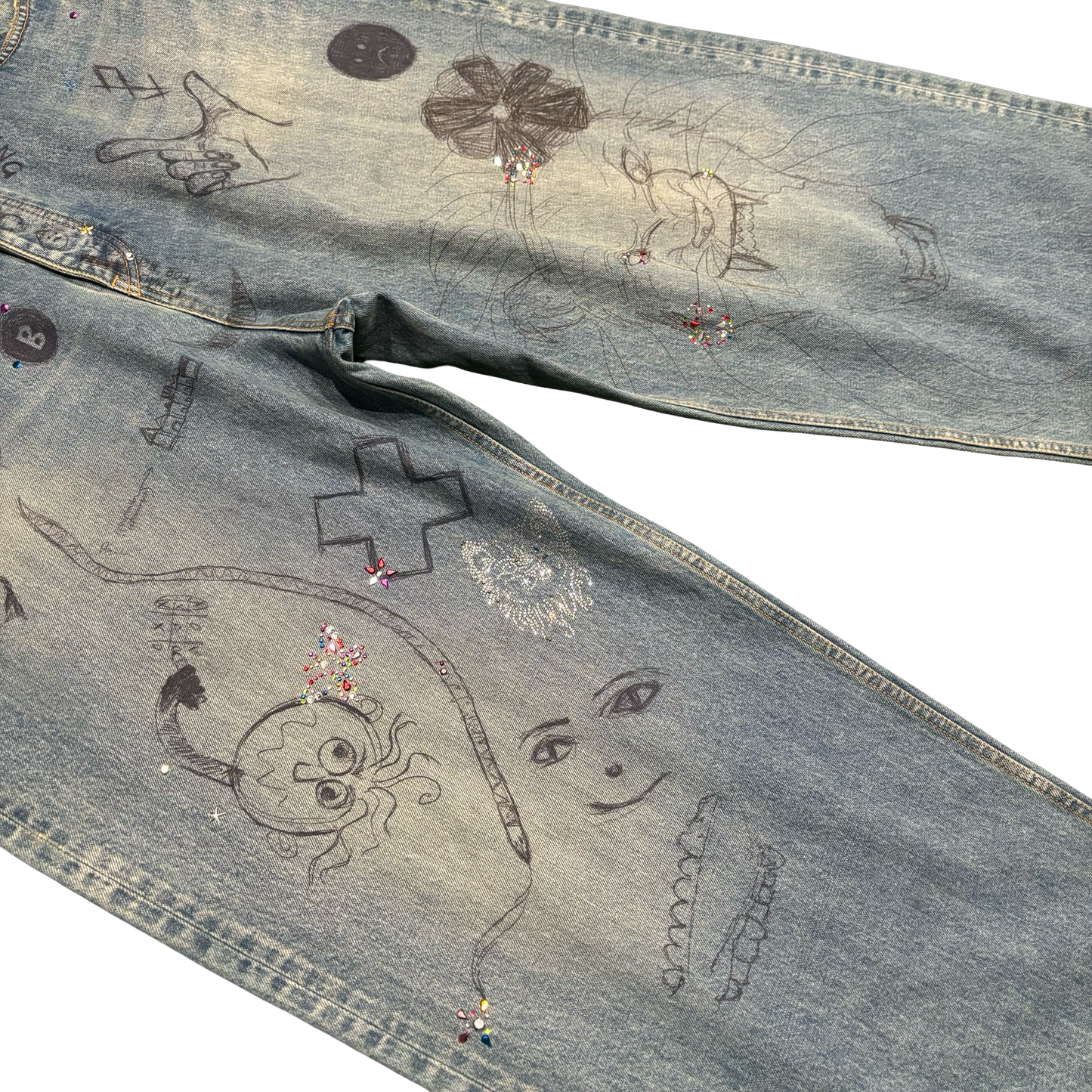 Balenciaga Rhinestone Graffiti Denim Jeans