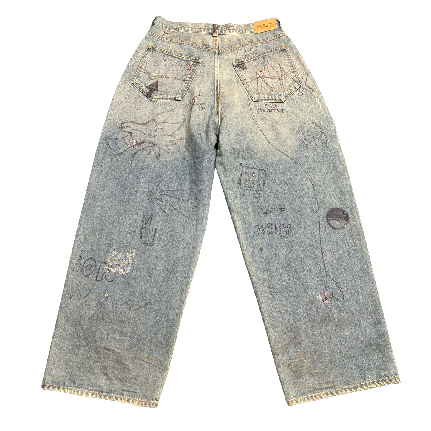 Balenciaga Rhinestone Graffiti Denim Jeans