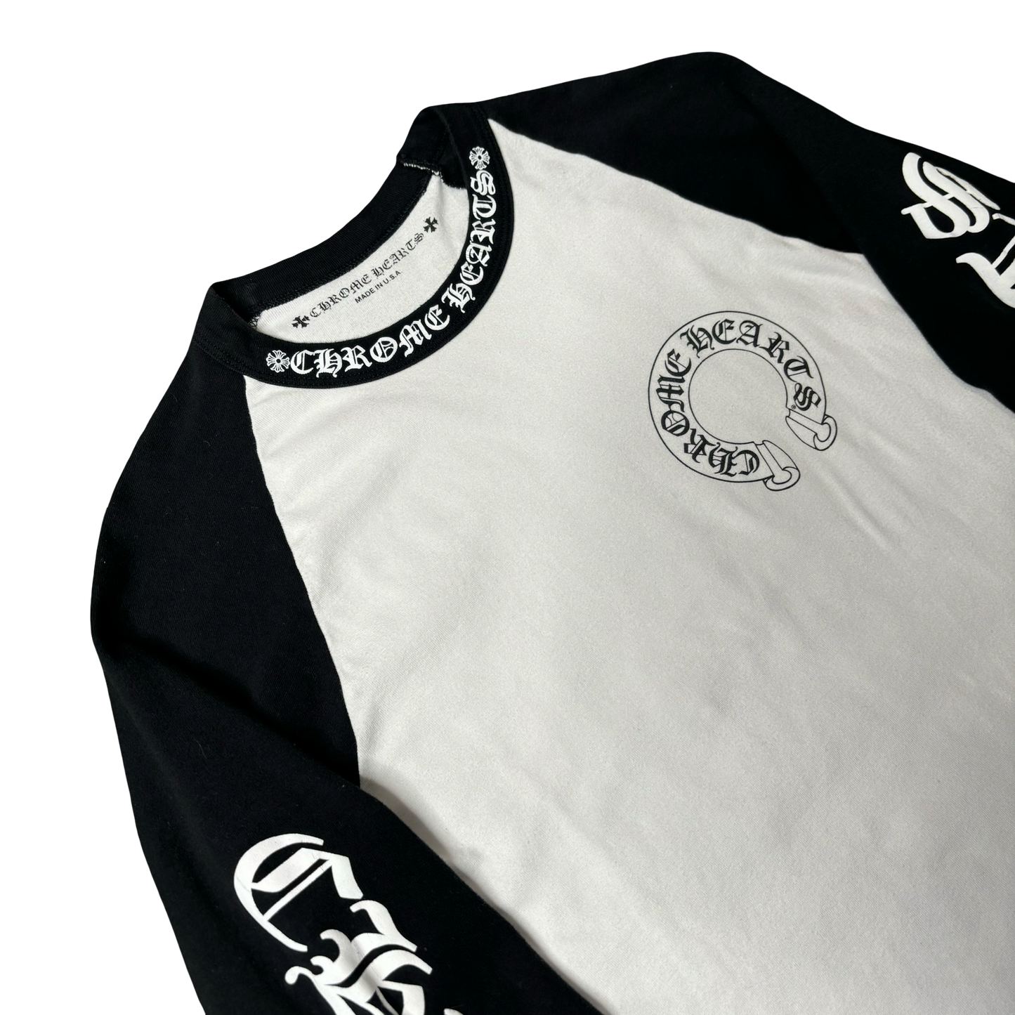 Chrome Hearts White/Black Horseshoe Logo Baseball Shirt