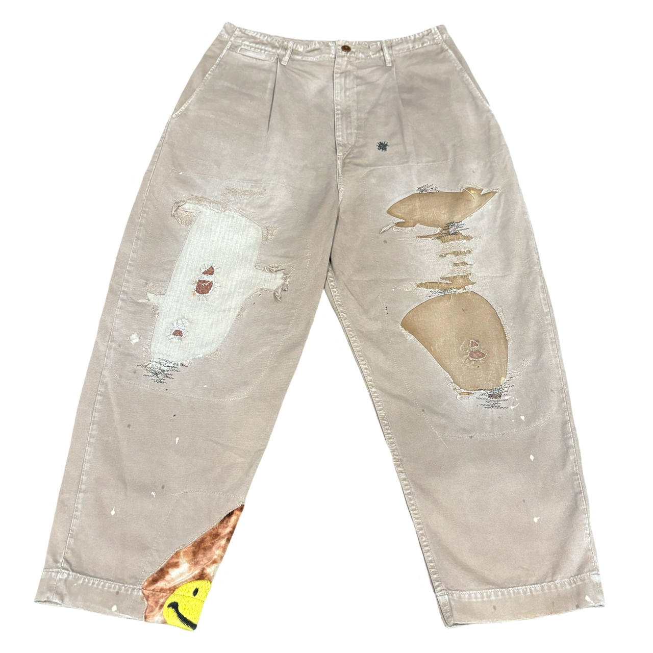 Kapital Baggy Distressed Smiley Face Pants
