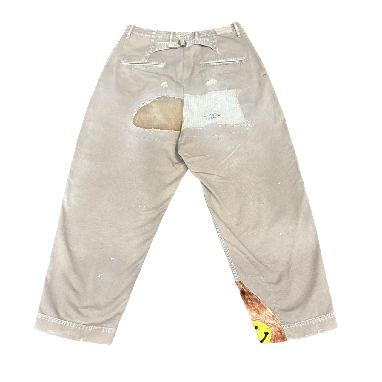 Kapital Baggy Distressed Smiley Face Pants