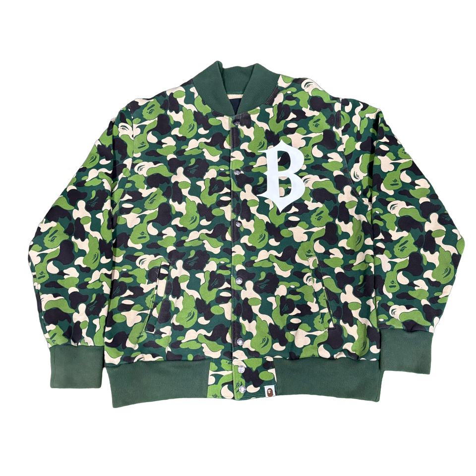 Bape Green Camo Letterman Jacket