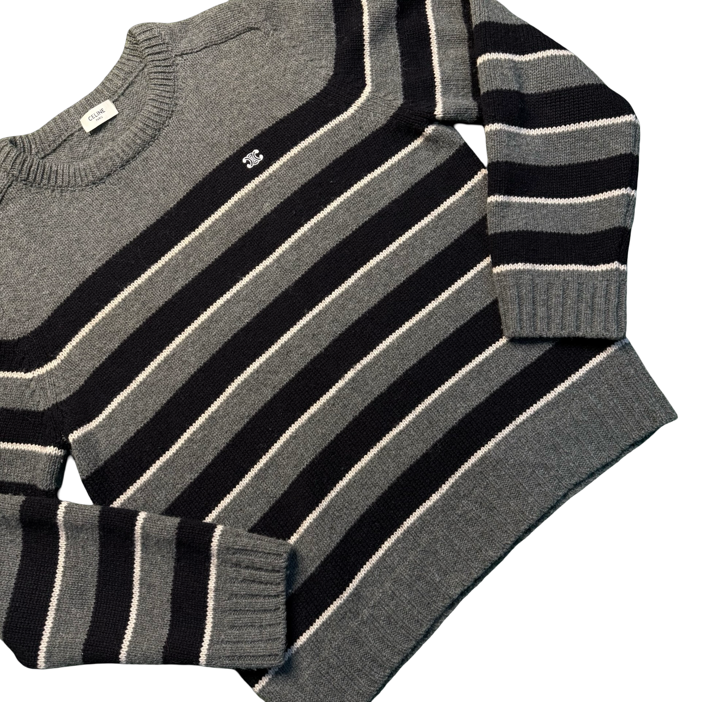 Celine Logo-Embroidered Striped Wool Sweater