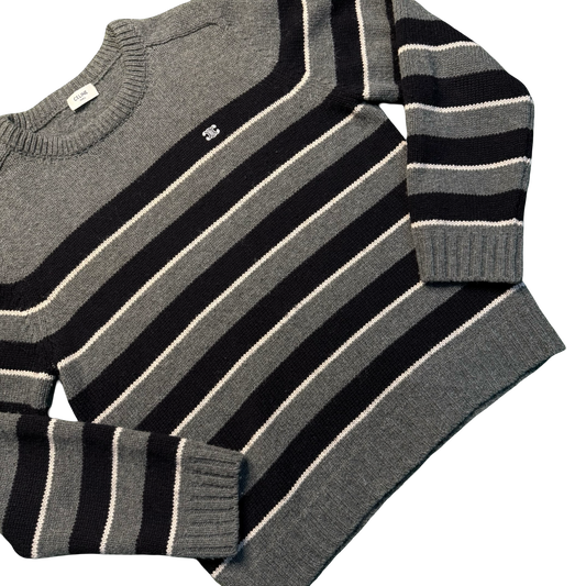 Celine Logo-Embroidered Striped Wool Sweater