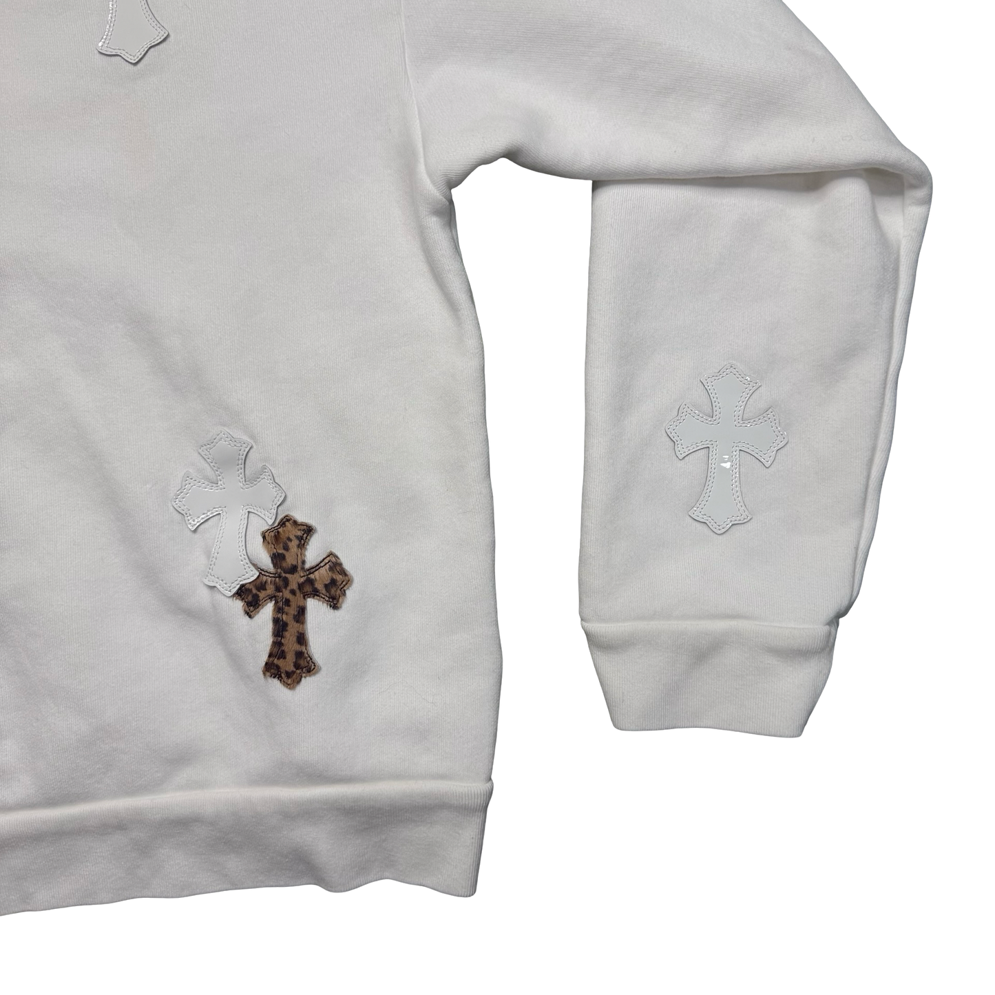 Chrome Hearts White & Leopard Cross Patch Crewneck