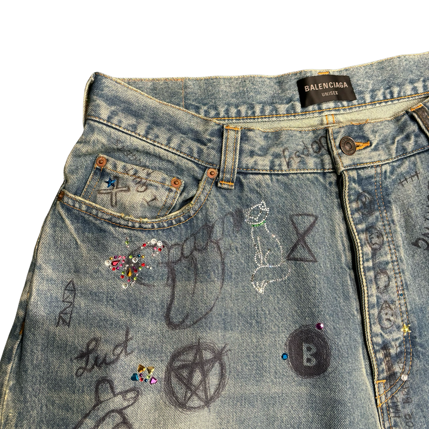 Balenciaga Rhinestone Graffiti Denim Jeans