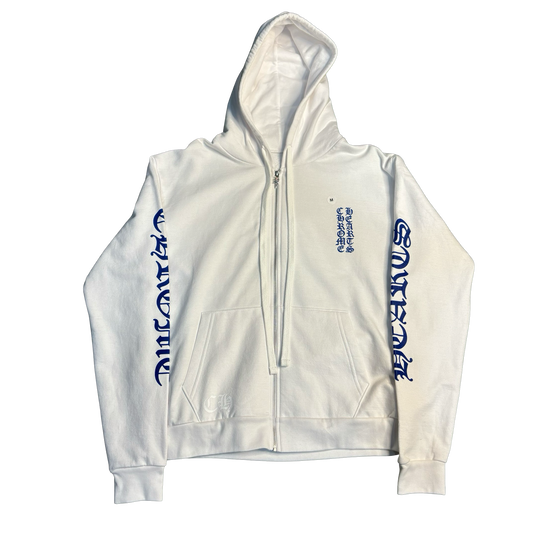 Chrome Hearts White Vertical Logo Zip-Up Hoodie