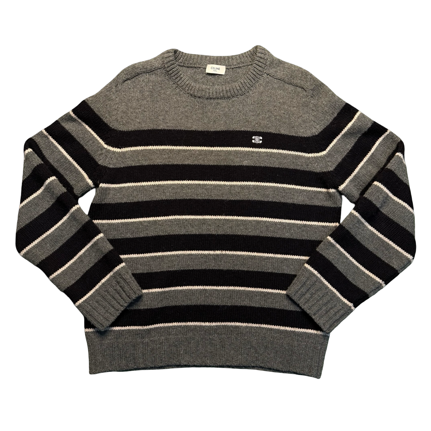 Celine Logo-Embroidered Striped Wool Sweater