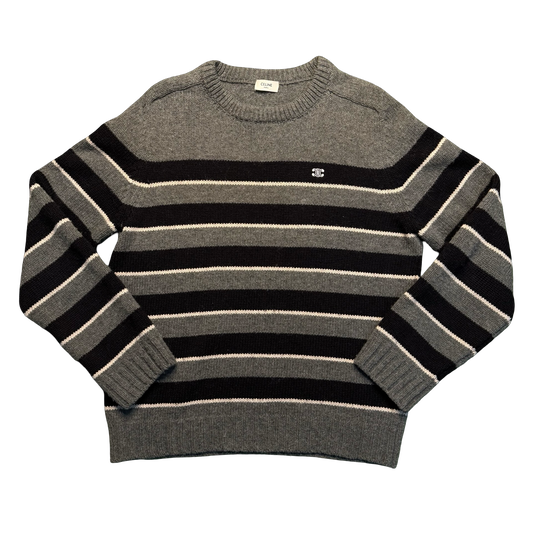 Celine Logo-Embroidered Striped Wool Sweater