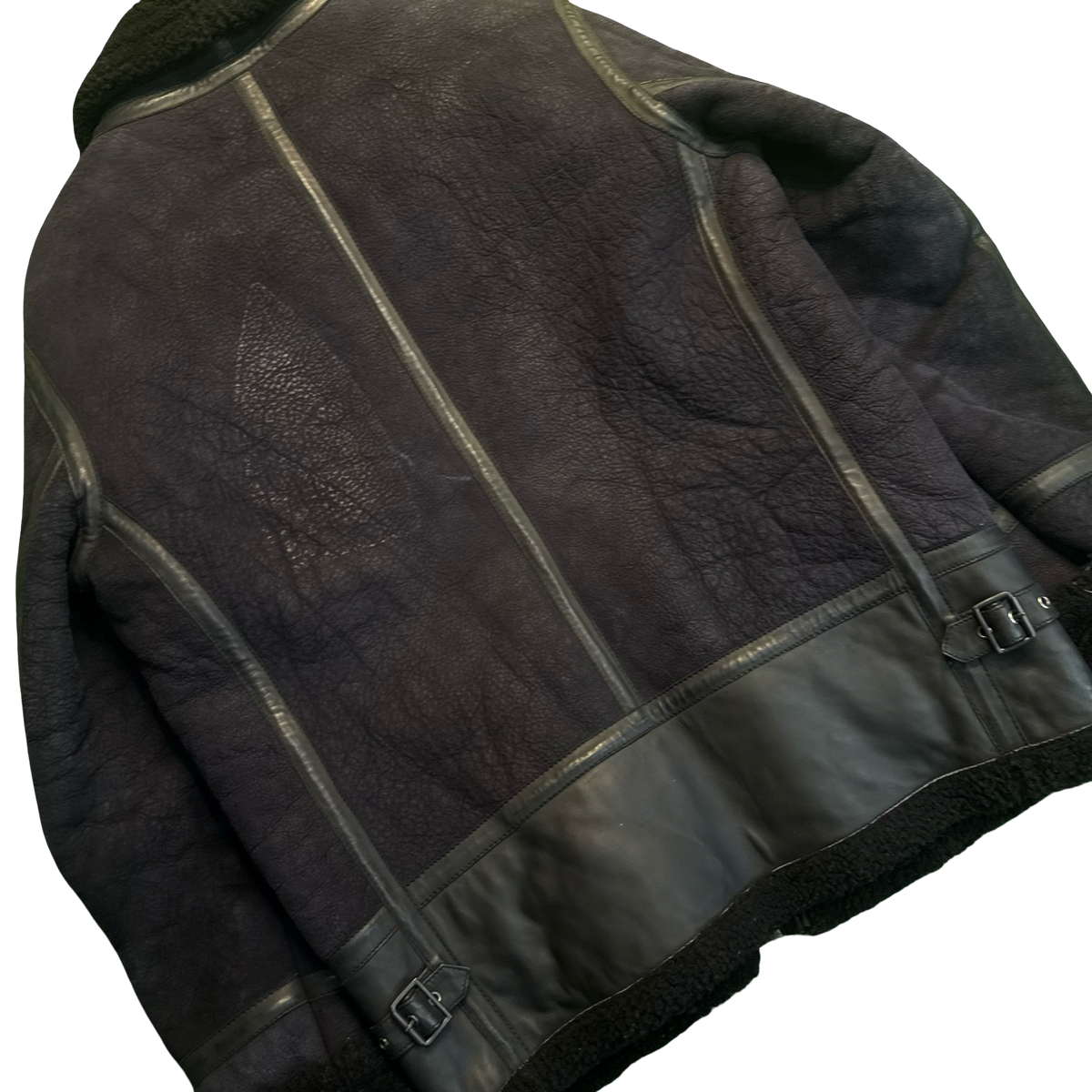 Vintage Black Leather & Shearling Aviator Jacket