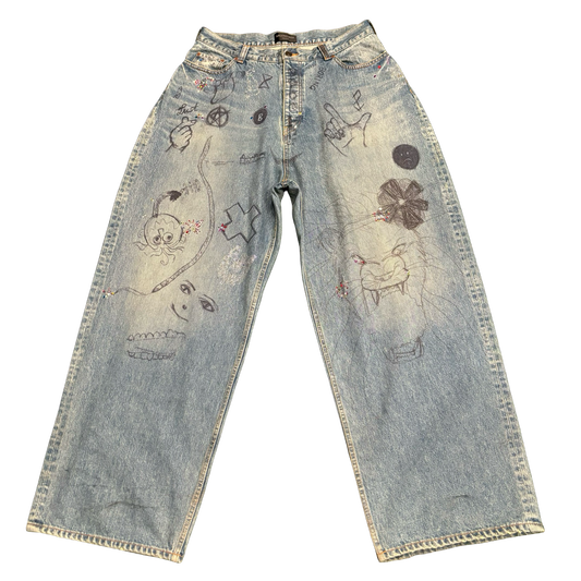 Balenciaga Rhinestone Graffiti Denim Jeans