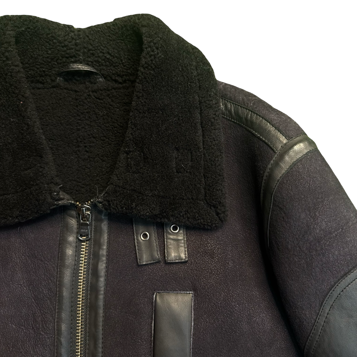 Vintage Black Leather & Shearling Aviator Jacket