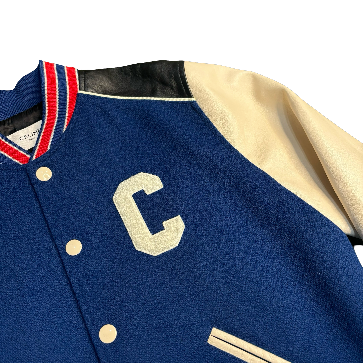 Celine Cobalt Blue Wool Teddy Varsity Jacket