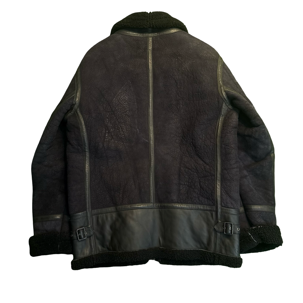 Vintage Black Leather & Shearling Aviator Jacket