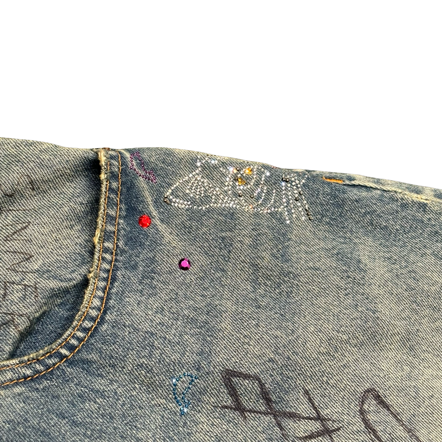 Balenciaga Rhinestone Graffiti Denim Jeans