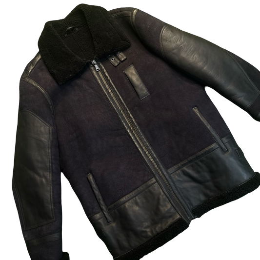 Vintage Black Leather & Shearling Aviator Jacket