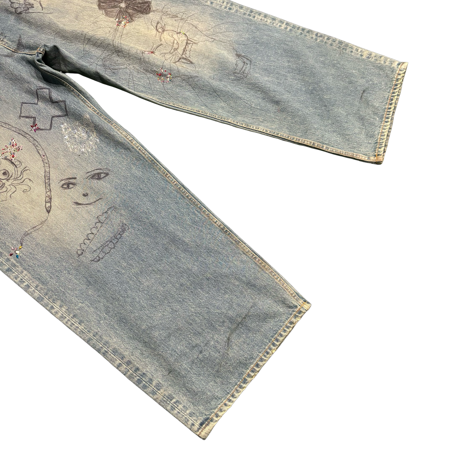 Balenciaga Rhinestone Graffiti Denim Jeans