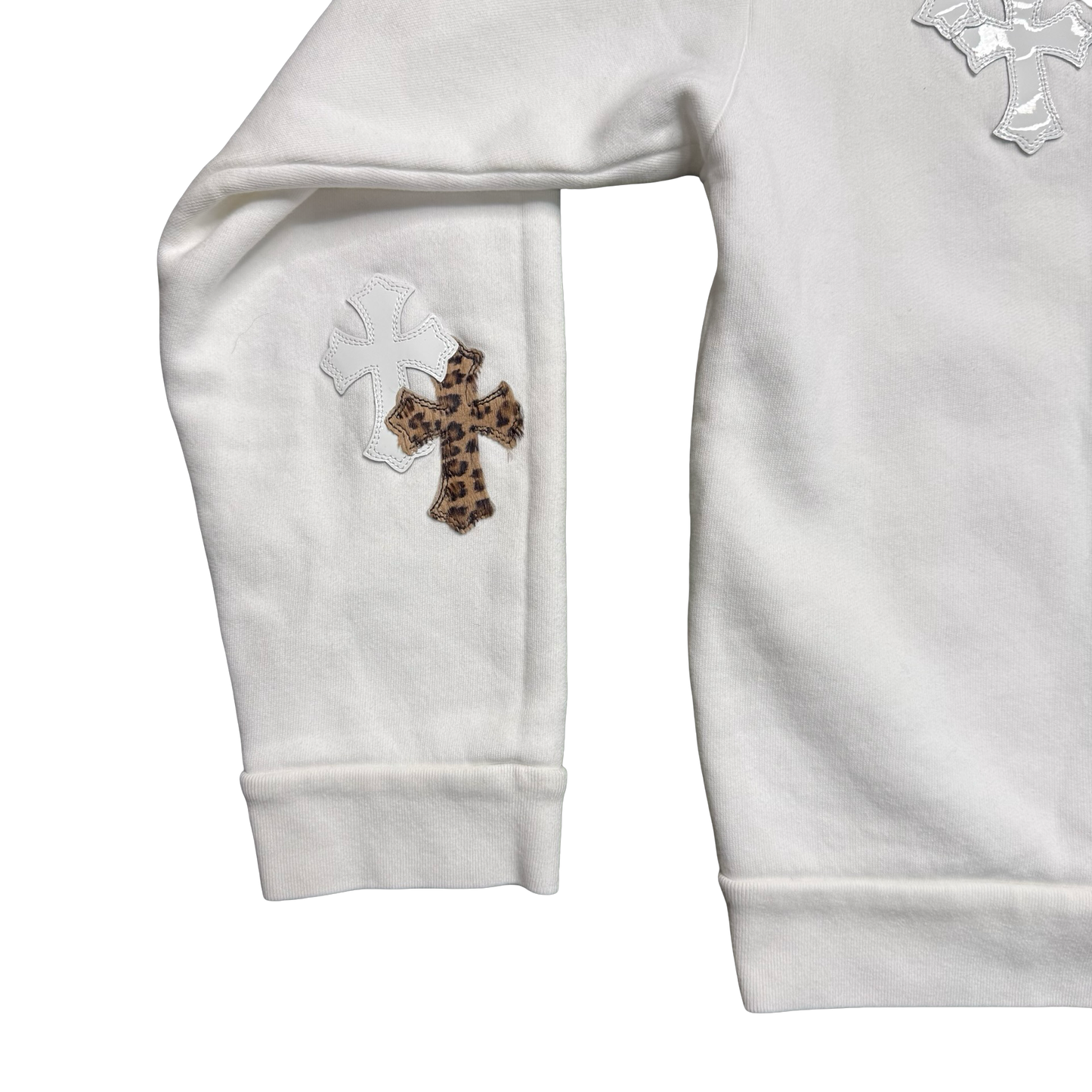 Chrome Hearts White & Leopard Cross Patch Crewneck