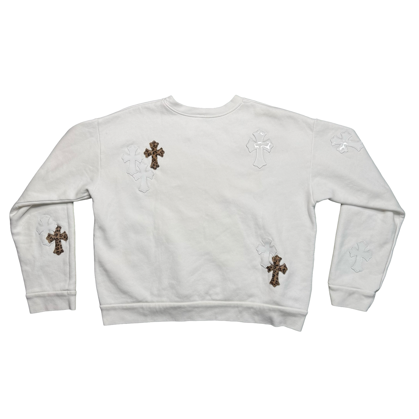 Chrome Hearts White & Leopard Cross Patch Crewneck