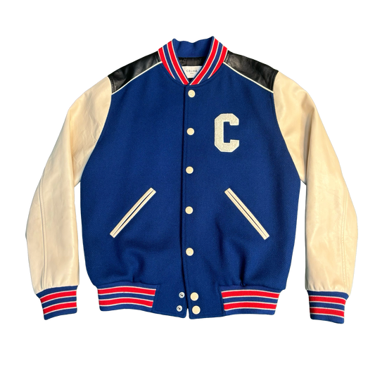Celine Cobalt Blue Wool Teddy Varsity Jacket