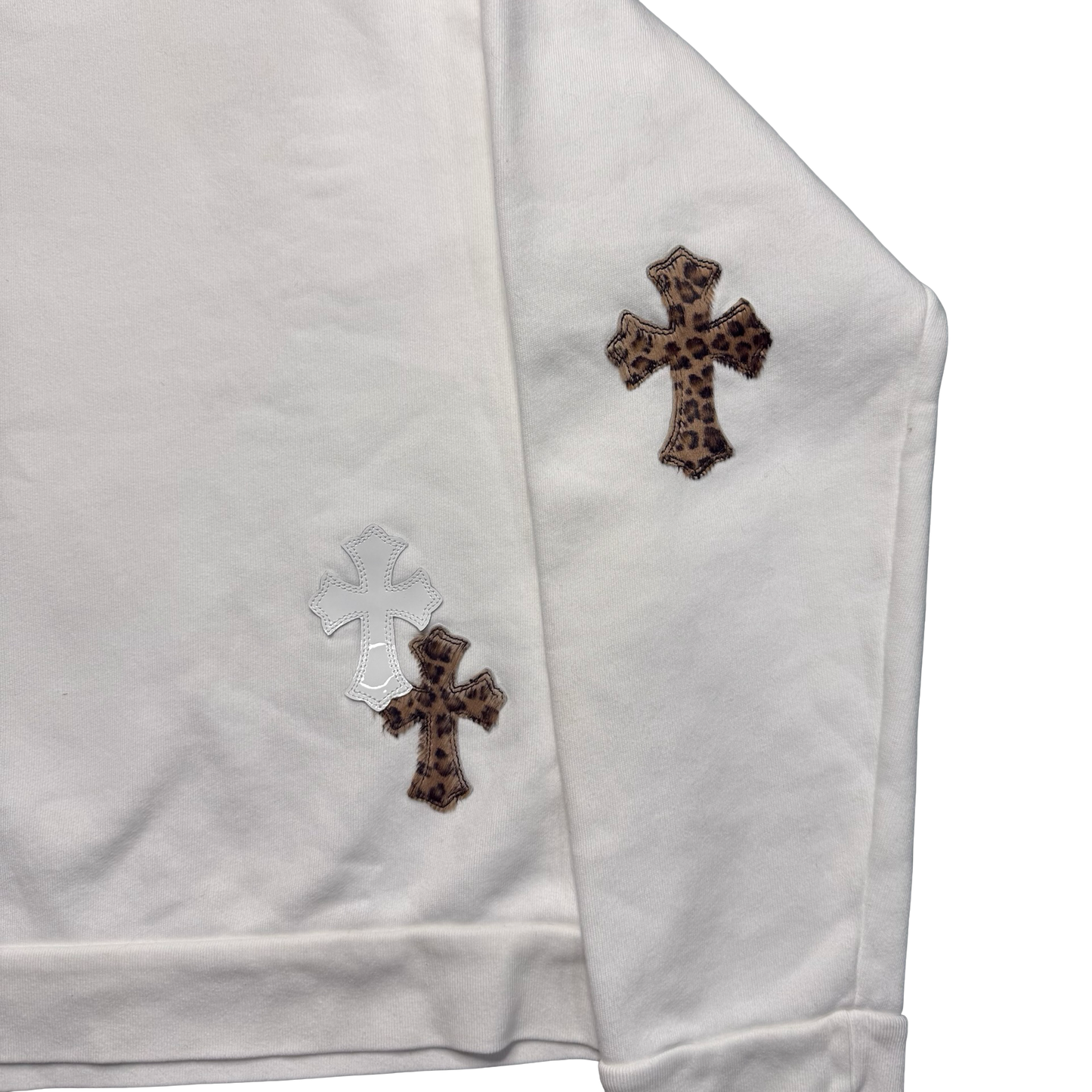 Chrome Hearts White & Leopard Cross Patch Crewneck