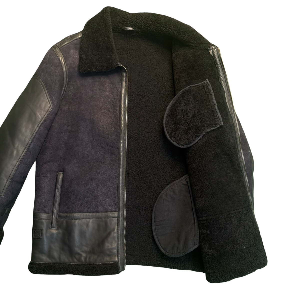 Vintage Black Leather & Shearling Aviator Jacket