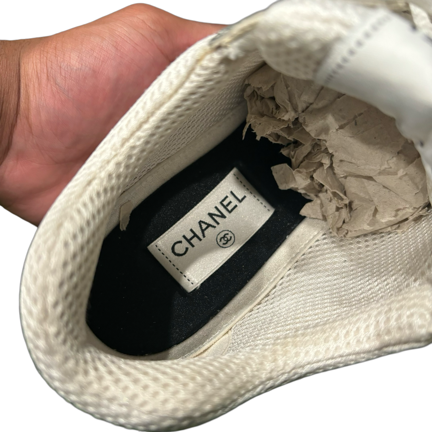 Chanel Silver CC Logo Trainers