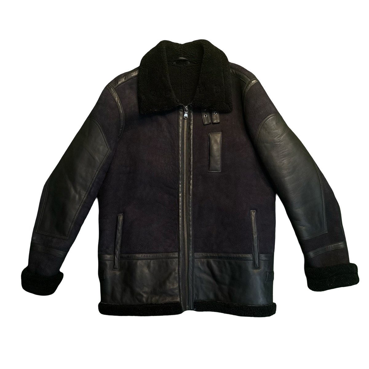 Vintage Black Leather & Shearling Aviator Jacket