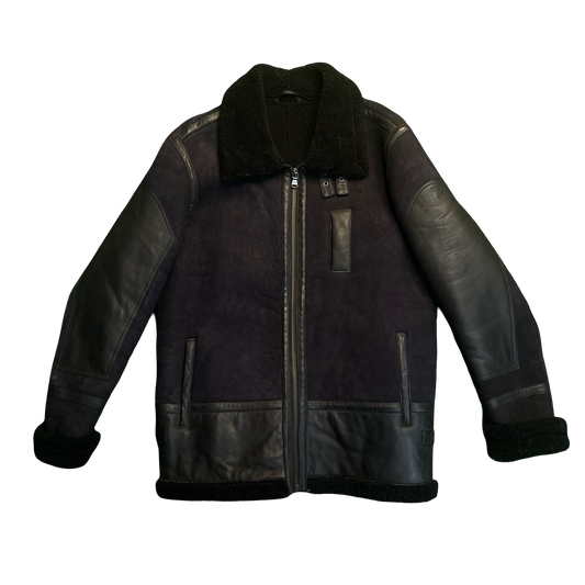 Vintage Black Leather & Shearling Aviator Jacket