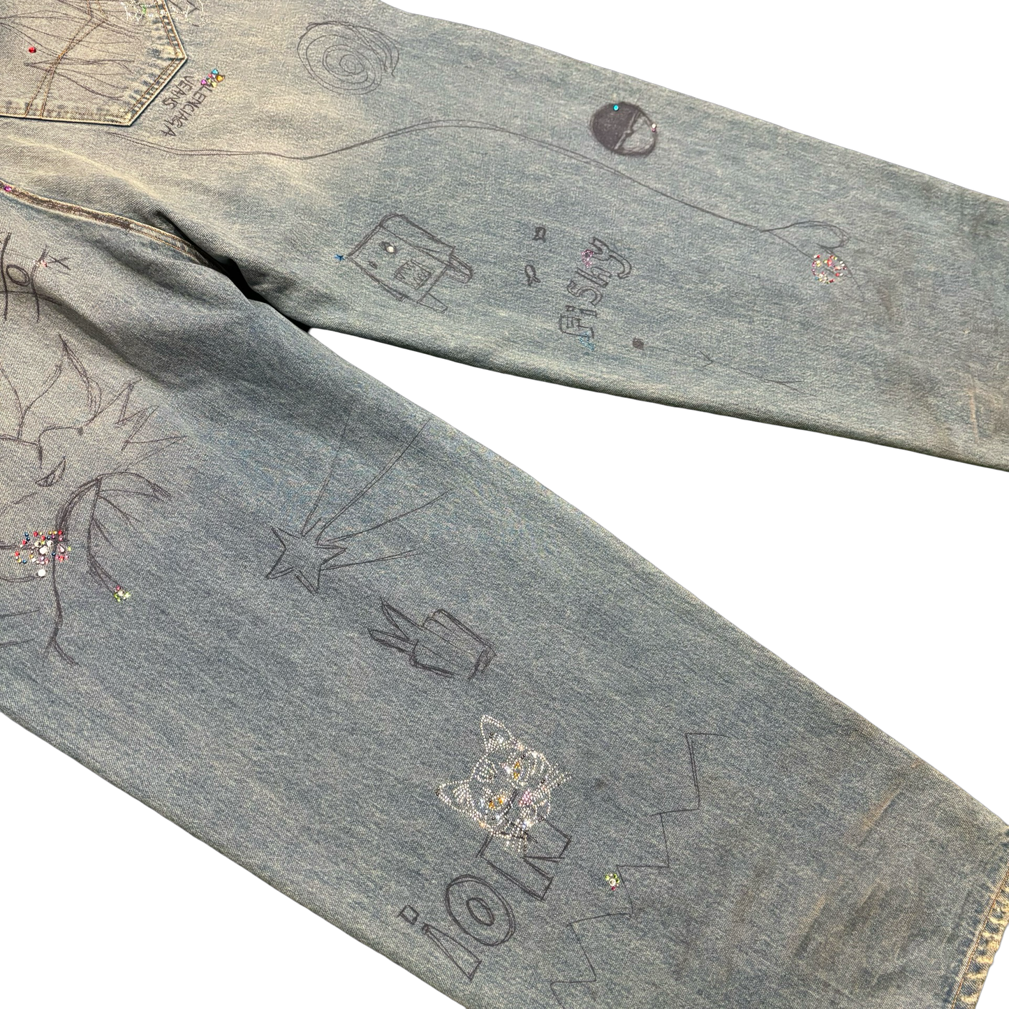 Balenciaga Rhinestone Graffiti Denim Jeans