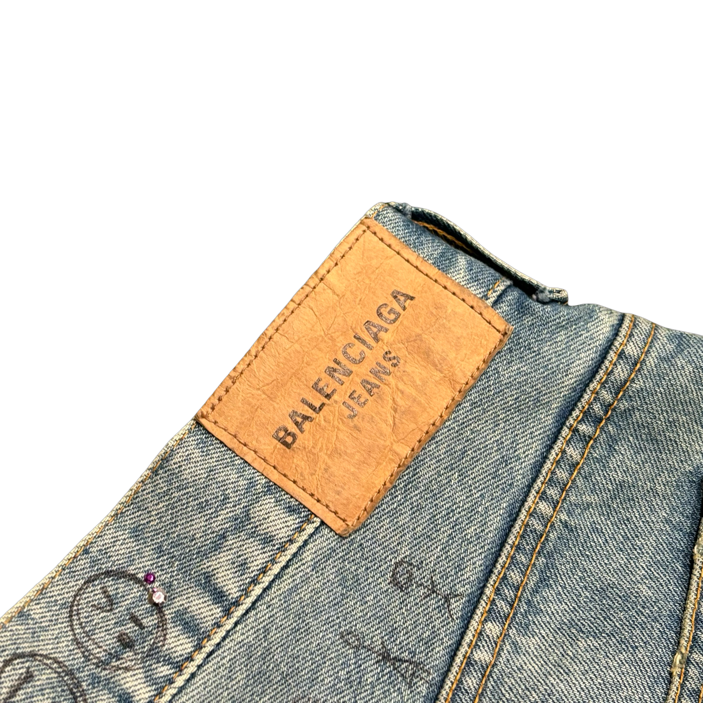 Balenciaga Rhinestone Graffiti Denim Jeans
