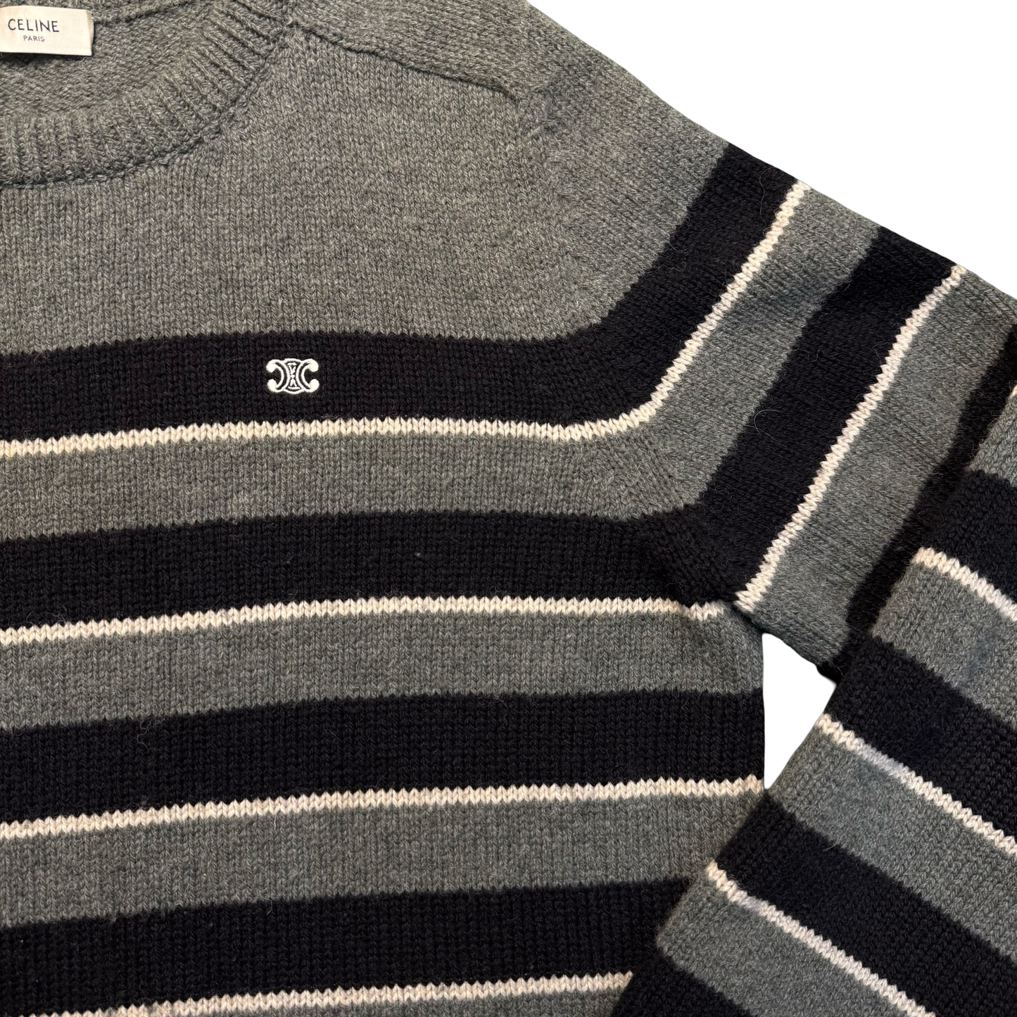 Celine Logo-Embroidered Striped Wool Sweater