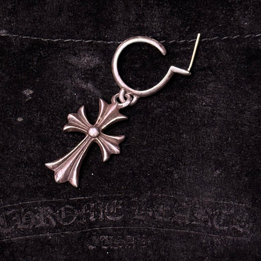Chrome Hearts Silver Hoop Cross Earring