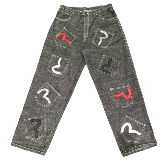 Evisu Grey and Red Multi-Pocket Denim