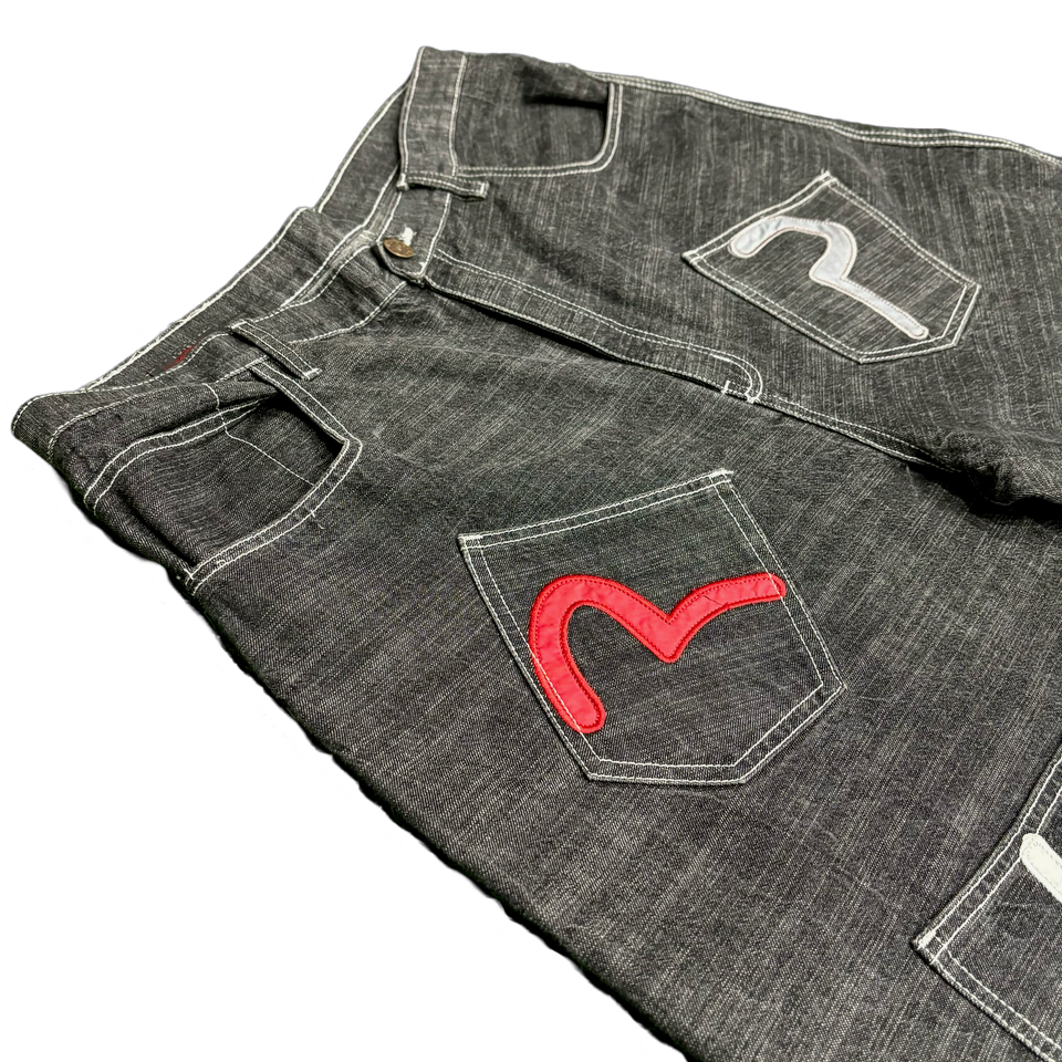 Evisu Grey and Red Multi-Pocket Denim