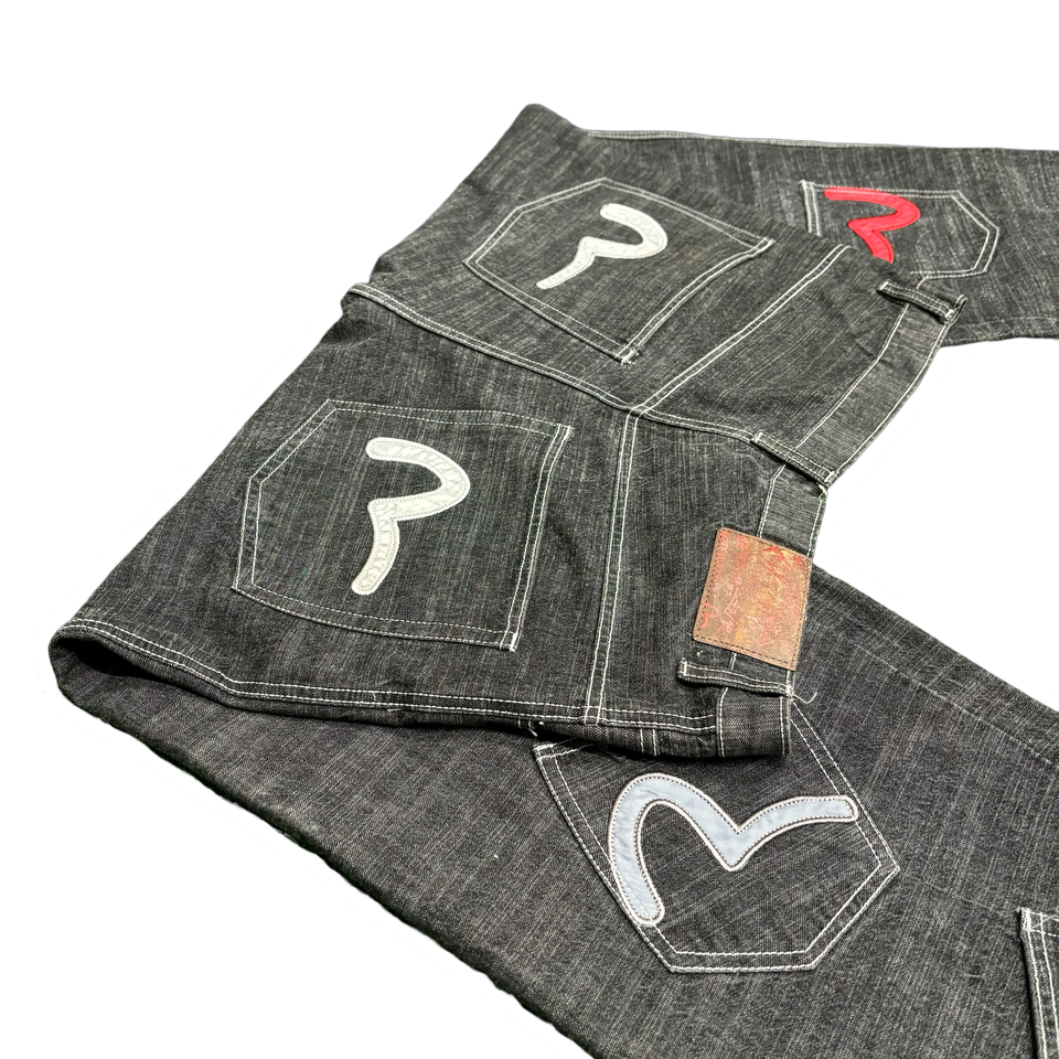 Evisu Grey and Red Multi-Pocket Denim