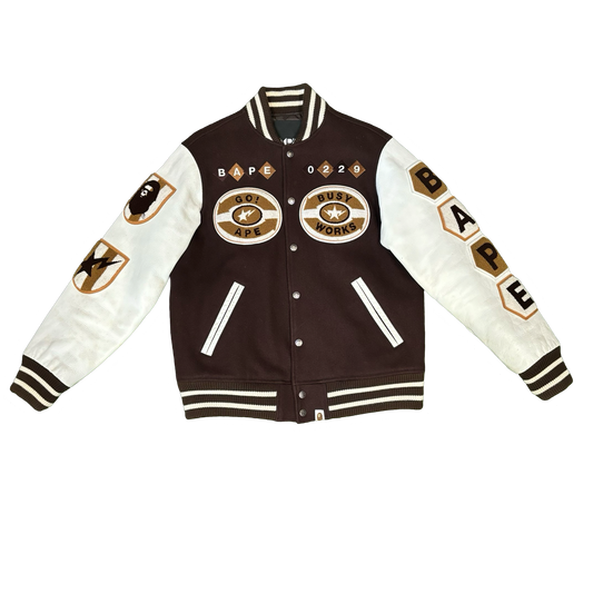 Bape Busy Works Logo Varsity Jacket Brown