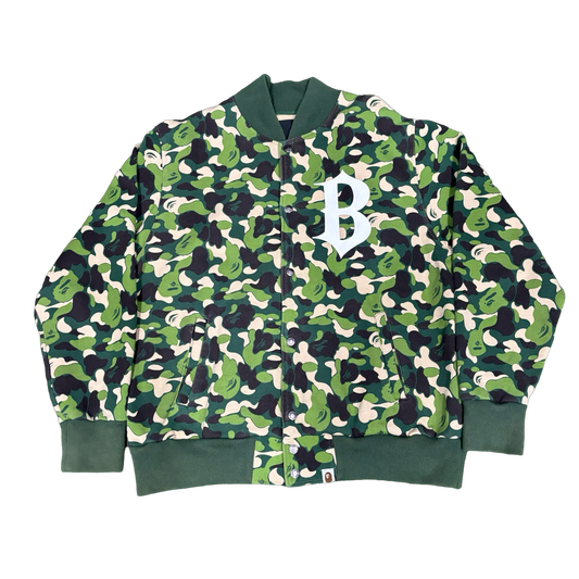 Bape Green Camo Letterman Jacket